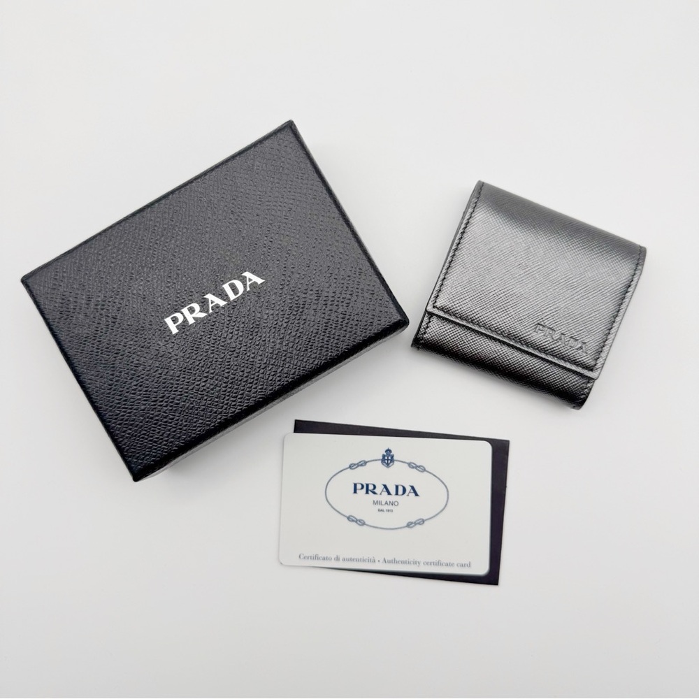Gunmetal Black Prada Coin Purse Saffiano Leather Palladio